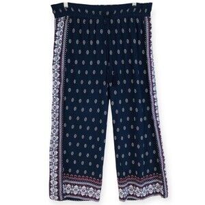 Aeropostale Boho Pants Women's Large Rayon Navy Blue Lightweight Wide Leg Tassel